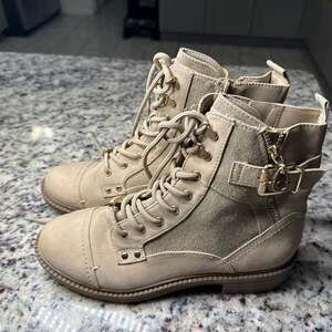 GBG Tan Combat Boots with Gold Hardware, Women's Size 8.5